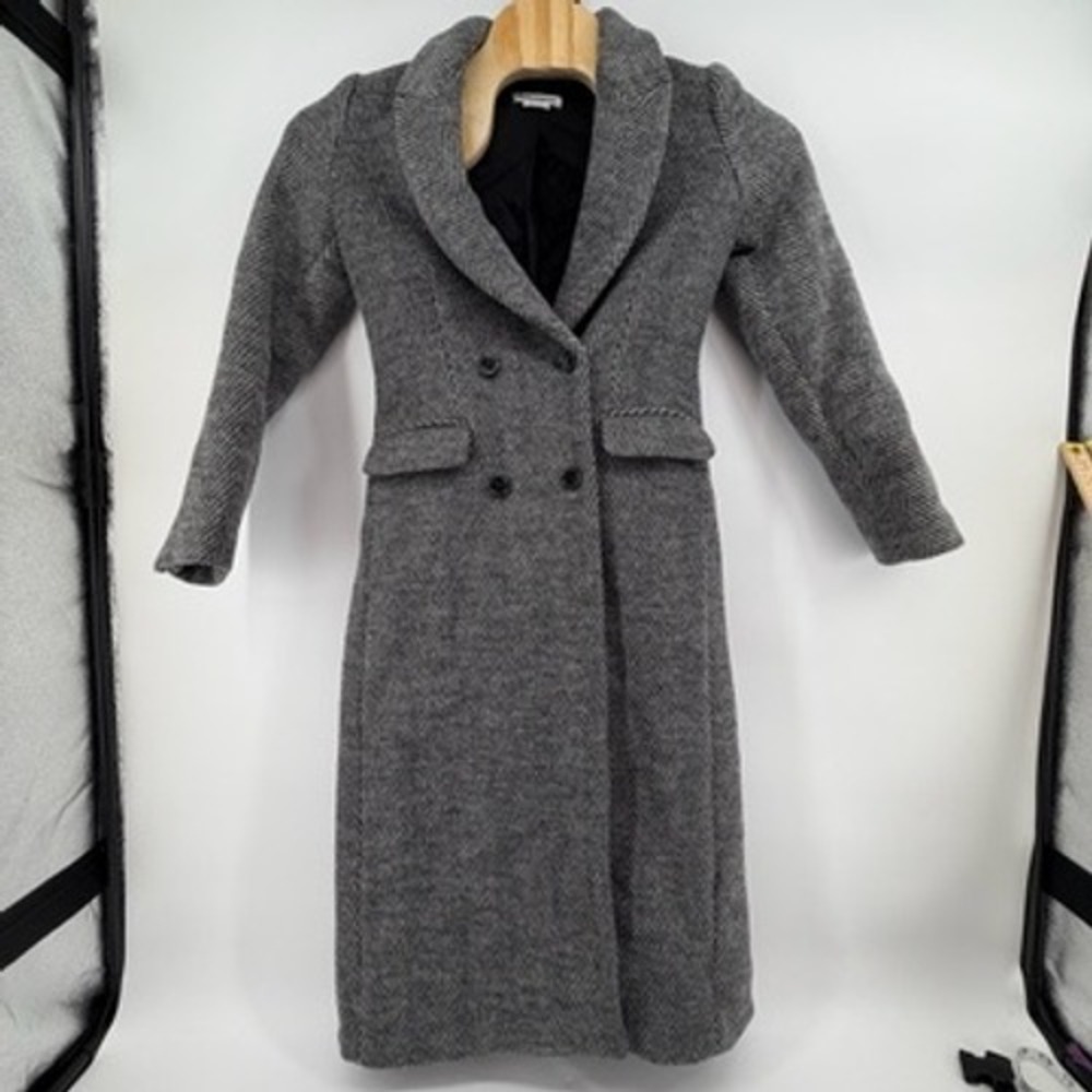 Reformation Herringbone Double Breasted Long Wool‎ Blend Coat XS
